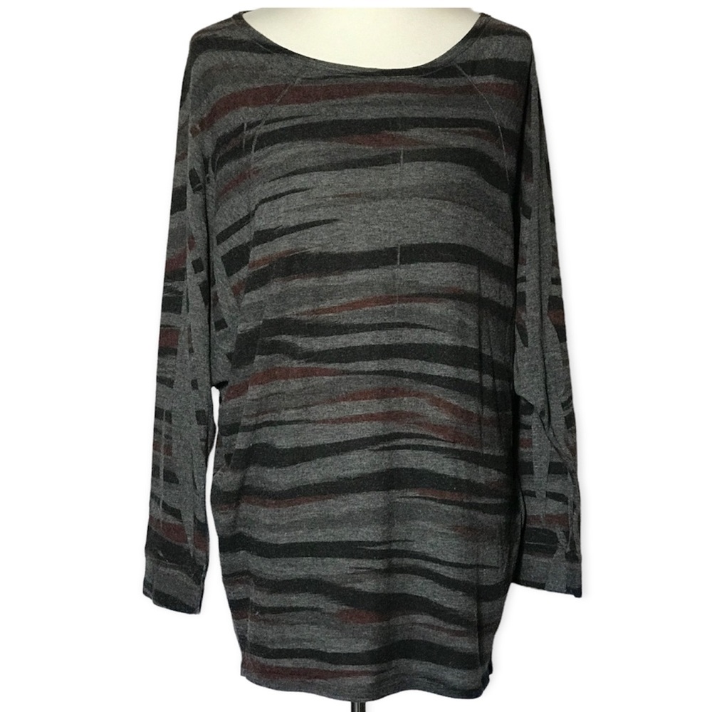 ENTI Dark Grey Dolman Sleeve Striped Pattern Knit Tunic Top
